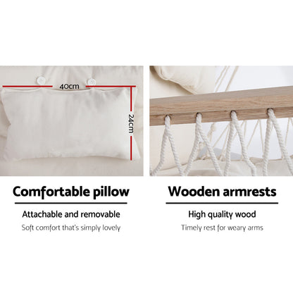 Gardeon Hammock Chair Hanging with Armrest Camping Hammocks Cream HM-CHAIR-ARM-CREAM