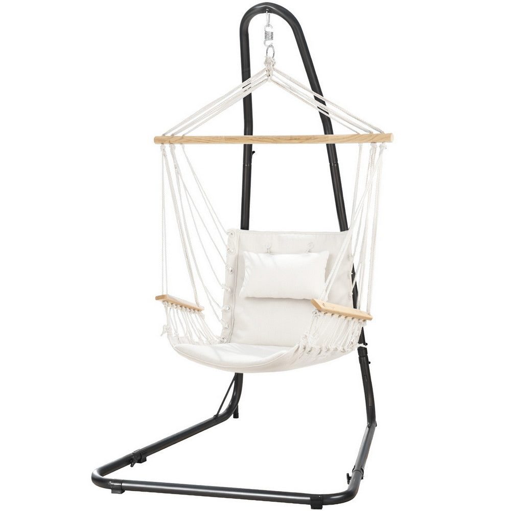 Gardeon Hammock Chair with Heavy Duty Steel Stand HM-CHAIR-ARM-CREAM-A