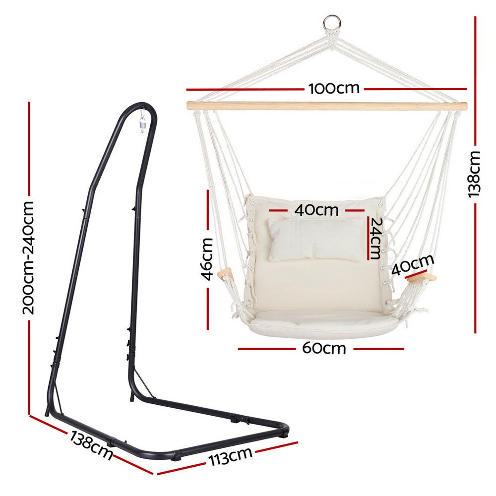 Gardeon Hammock Chair with Heavy Duty Steel Stand HM-CHAIR-ARM-CREAM-A