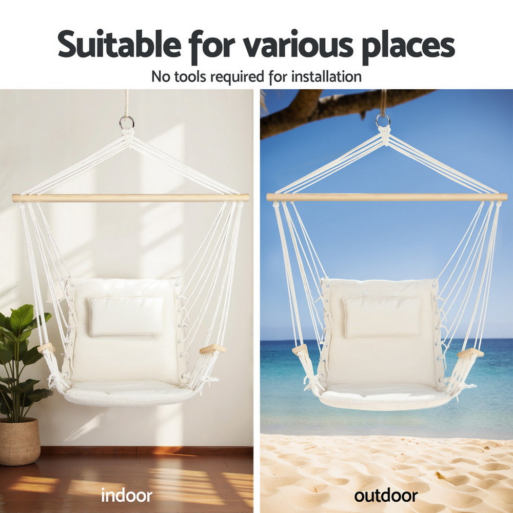 Gardeon Hammock Chair with Heavy Duty Steel Stand HM-CHAIR-ARM-CREAM-A