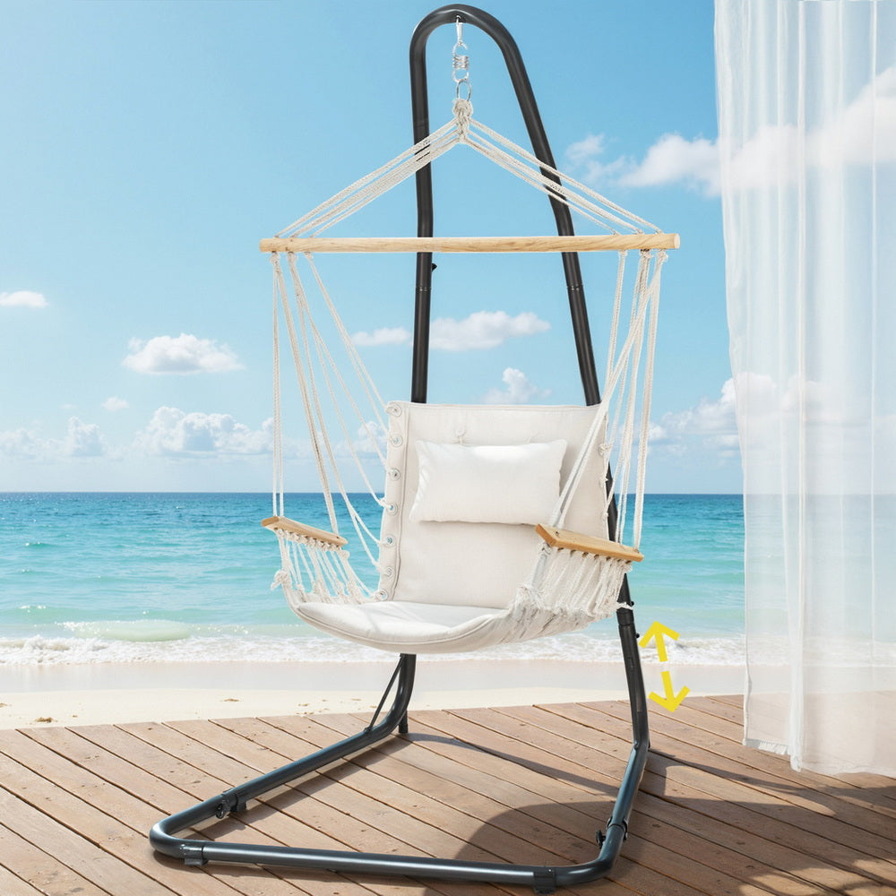 Gardeon Hammock Chair with Heavy Duty Steel Stand HM-CHAIR-ARM-CREAM-A