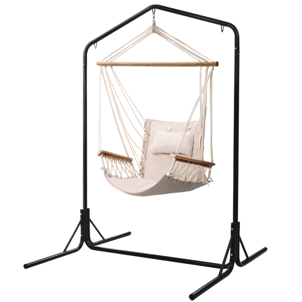 Gardeon Outdoor Hammock Chair with Stand Swing Hanging Hammock Garden Cream HM-CHAIR-ARM-CREAM-U