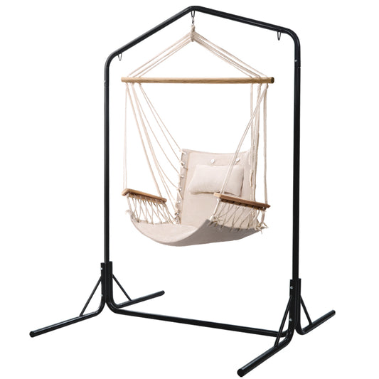 Gardeon Outdoor Hammock Chair with Stand Swing Hanging Hammock Garden Cream HM-CHAIR-ARM-CREAM-U