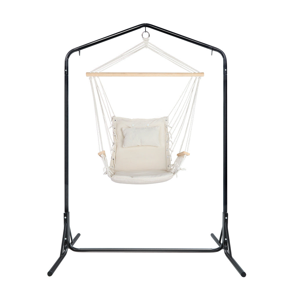 Gardeon Outdoor Hammock Chair with Stand Swing Hanging Hammock Garden Cream HM-CHAIR-ARM-CREAM-U