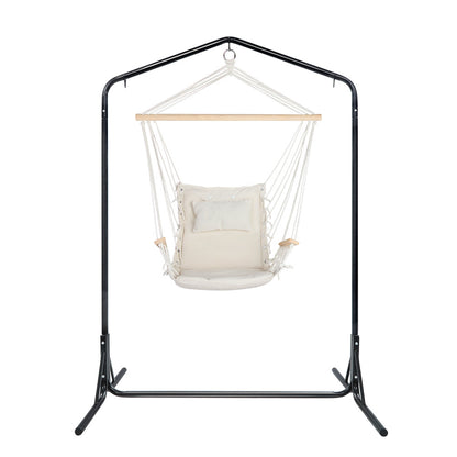 Gardeon Outdoor Hammock Chair with Stand Swing Hanging Hammock Garden Cream HM-CHAIR-ARM-CREAM-U