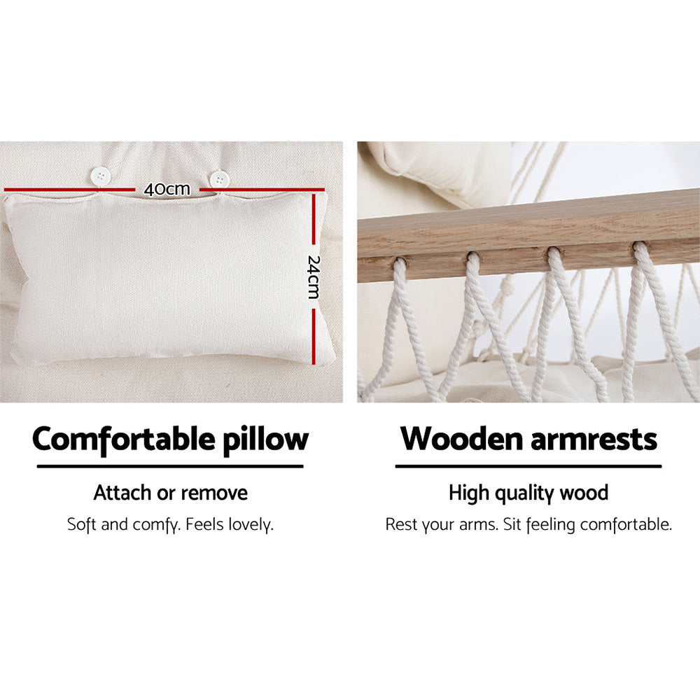 Gardeon Outdoor Hammock Chair with Stand Swing Hanging Hammock Garden Cream HM-CHAIR-ARM-CREAM-U