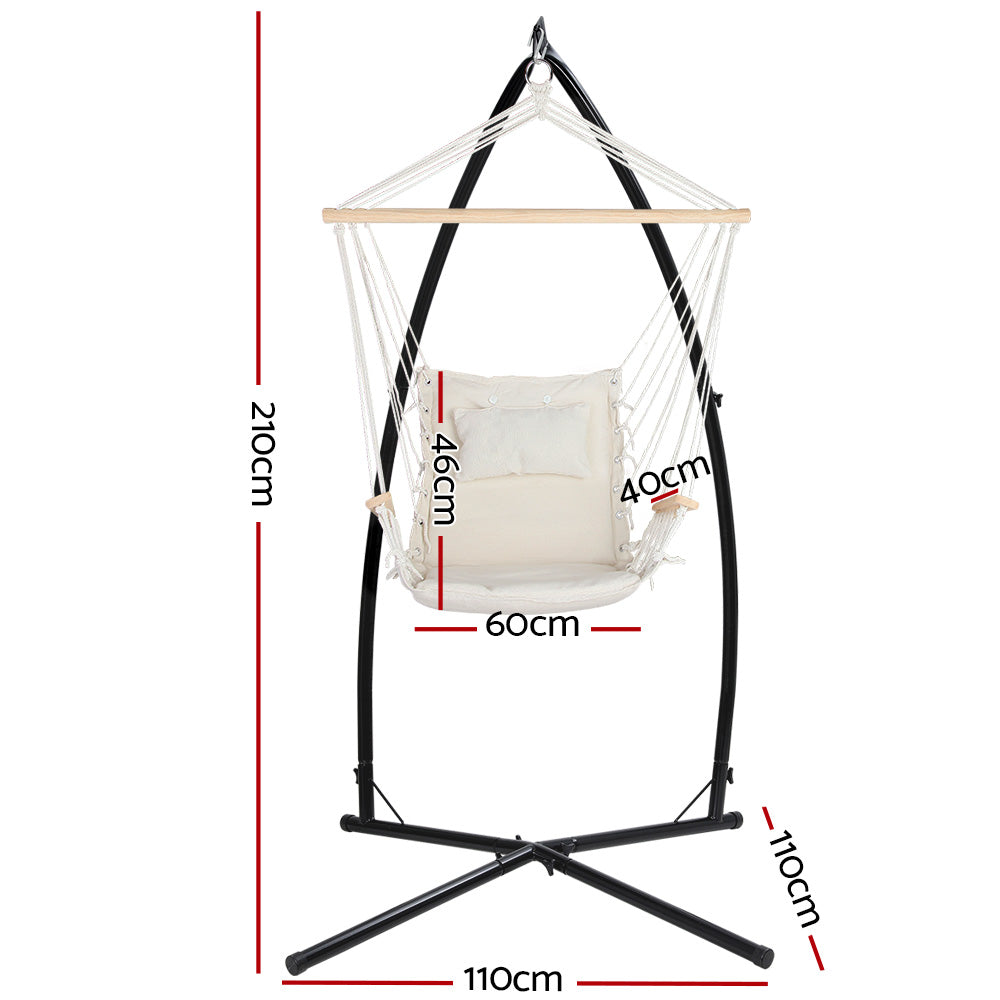 Gardeon Hammock Chair with Steel Stand Armrest Outdoor Hanging Cream HM-CHAIR-ARM-CREAM-X