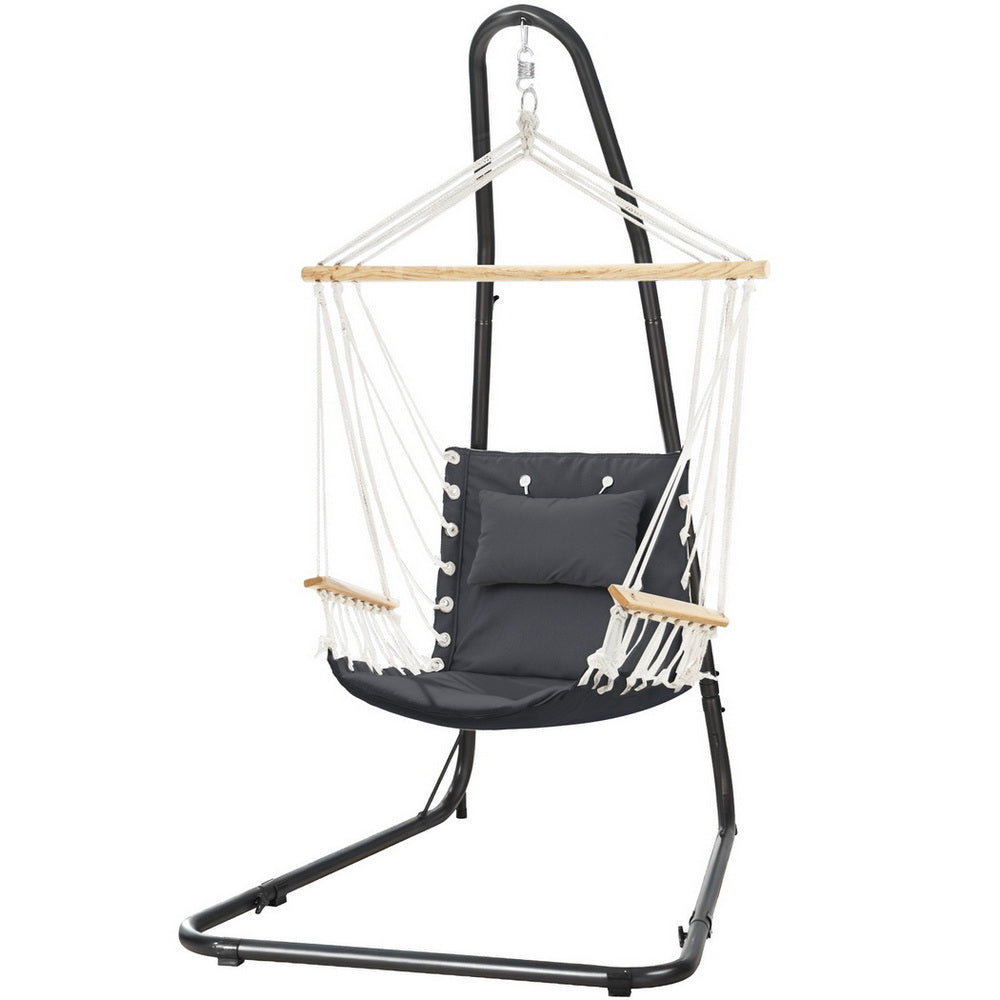 Gardeon Hammock Chair with Heavy Duty Steel Stand HM-CHAIR-ARM-GREY-A