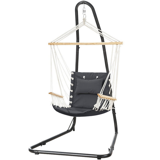 Gardeon Hammock Chair with Heavy Duty Steel Stand HM-CHAIR-ARM-GREY-A