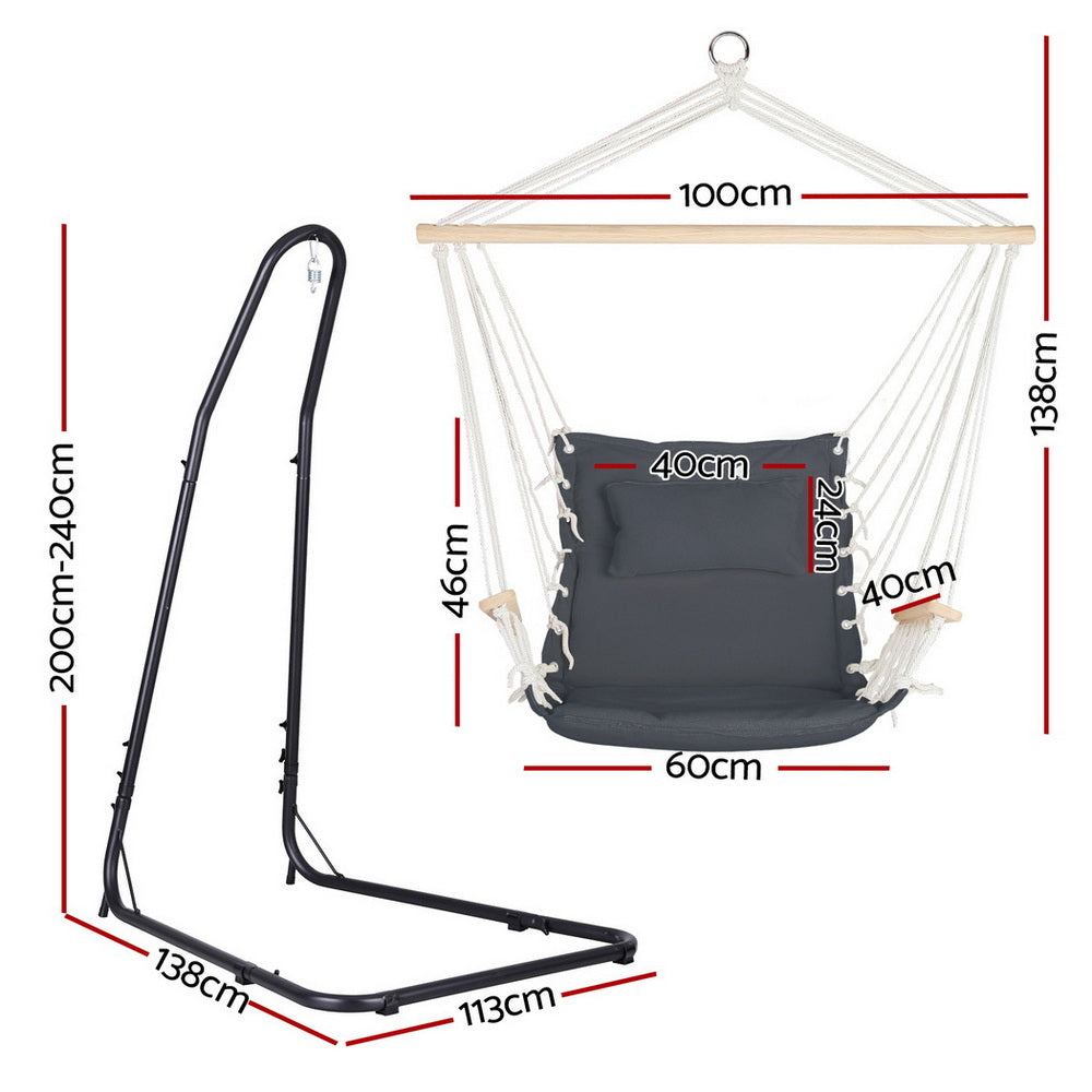 Gardeon Hammock Chair with Heavy Duty Steel Stand HM-CHAIR-ARM-GREY-A