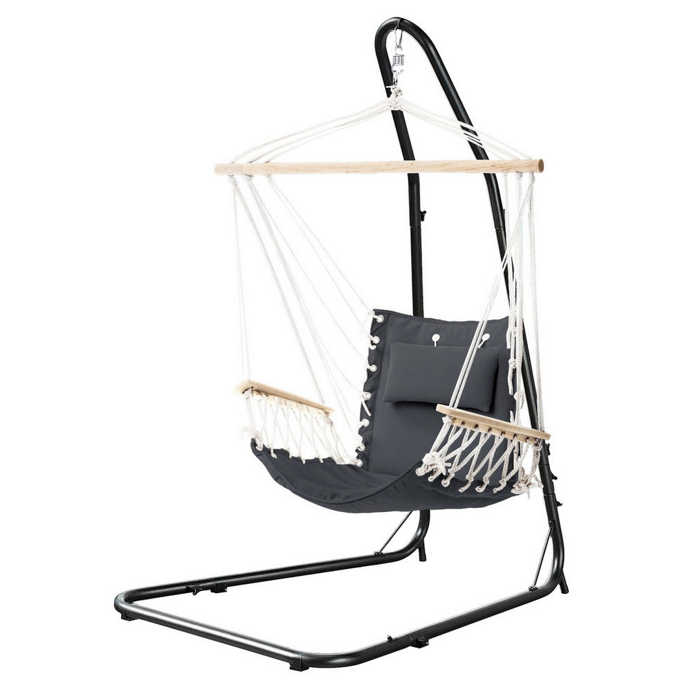 Gardeon Hammock Chair with Heavy Duty Steel Stand HM-CHAIR-ARM-GREY-A