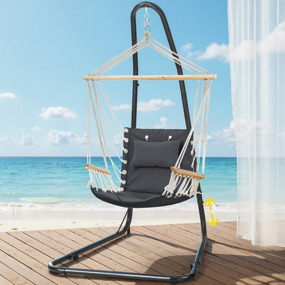 Gardeon Hammock Chair with Heavy Duty Steel Stand HM-CHAIR-ARM-GREY-A
