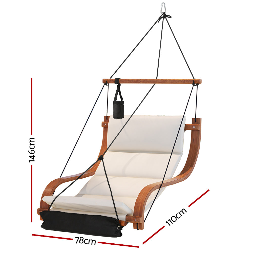 Gardeon Hammock Chair Wooden Hanging Indoor Outdoor Lounge Patio HM-CHAIR-ARM105-CREAM