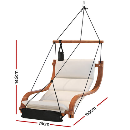 Gardeon Hammock Chair Wooden Hanging Indoor Outdoor Lounge Patio HM-CHAIR-ARM105-CREAM