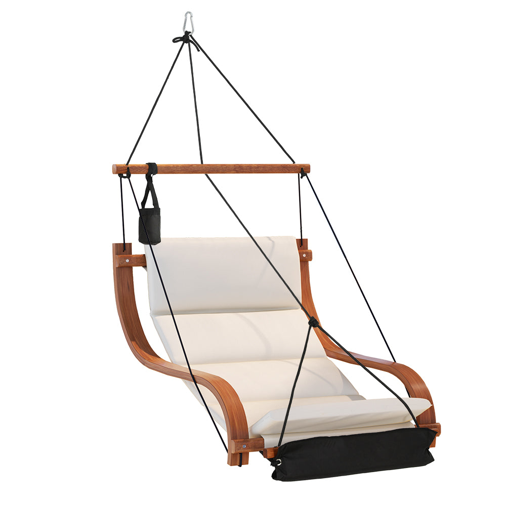 Gardeon Hammock Chair Wooden Hanging Indoor Outdoor Lounge Patio HM-CHAIR-ARM105-CREAM