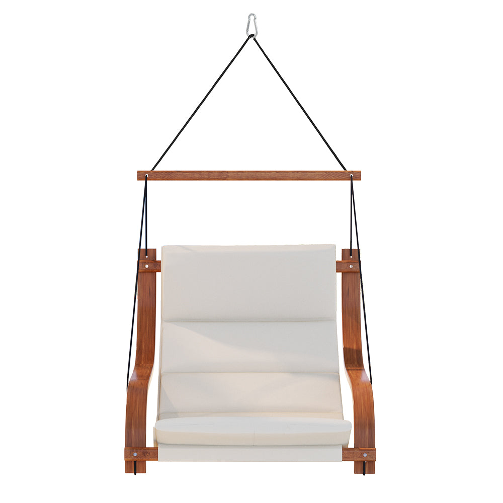 Gardeon Hammock Chair Wooden Hanging Indoor Outdoor Lounge Patio HM-CHAIR-ARM105-CREAM