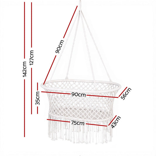 Gardeon Hammock Chair Cotton Swing Chair Outdoor Indoor Cream HM-CHAIR-BABY-CREAM