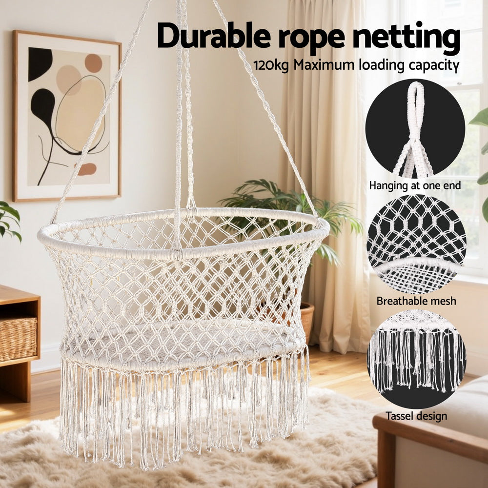 Gardeon Hammock Chair Cotton Swing Chair Outdoor Indoor Cream HM-CHAIR-BABY-CREAM