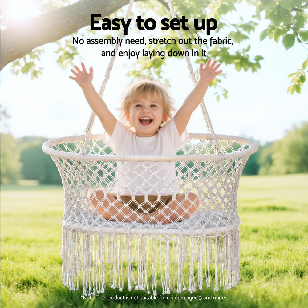 Gardeon Hammock Chair Cotton Swing Chair Outdoor Indoor Cream HM-CHAIR-BABY-CREAM