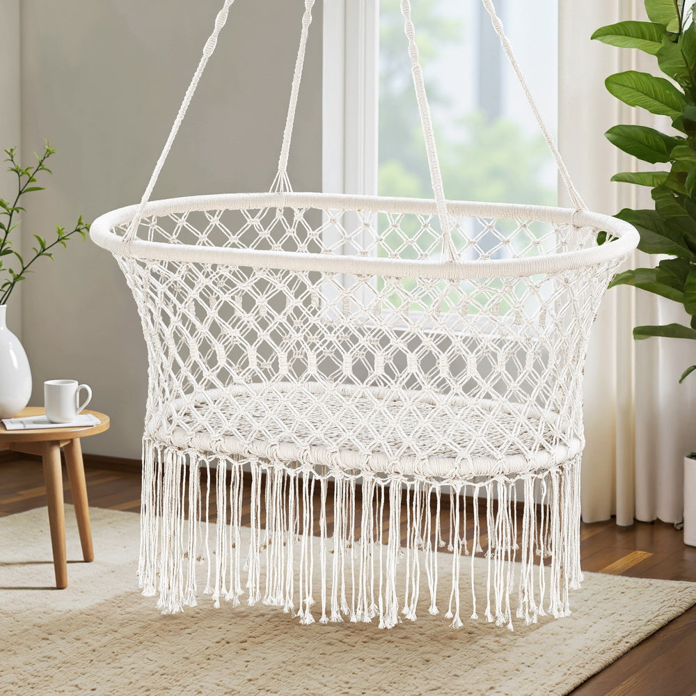 Gardeon Hammock Chair Cotton Swing Chair Outdoor Indoor Cream HM-CHAIR-BABY-CREAM