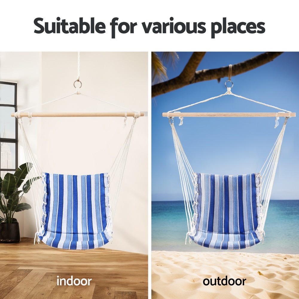 Gardeon Hammock Chair Swing Camping Blue HM-CHAIR-BLUE
