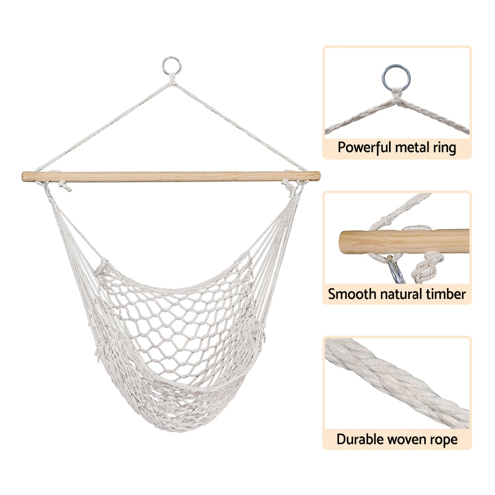 Gardeon Hammock Chair Outdoor Hanging Camping Mesh Indoor Cream HM-CHAIR-MES-CREAM
