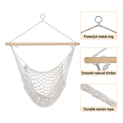 Gardeon Hammock Chair Outdoor Hanging Camping Mesh Indoor Cream HM-CHAIR-MES-CREAM
