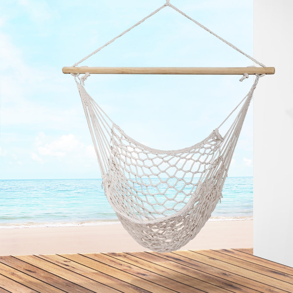 Gardeon Hammock Chair Outdoor Hanging Camping Mesh Indoor Cream HM-CHAIR-MES-CREAM