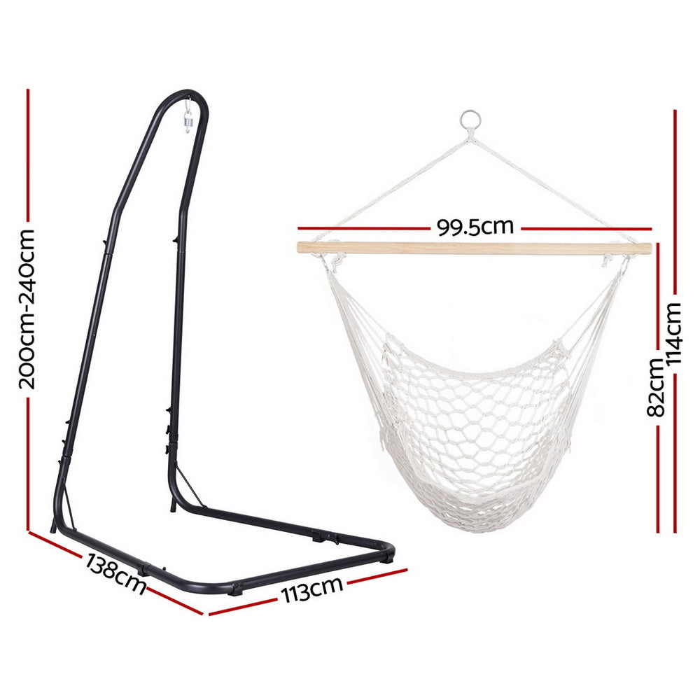 Gardeon Hammock Hanging Chair with Heavy Duty Steel Stand HM-CHAIR-MES-CREAM-A