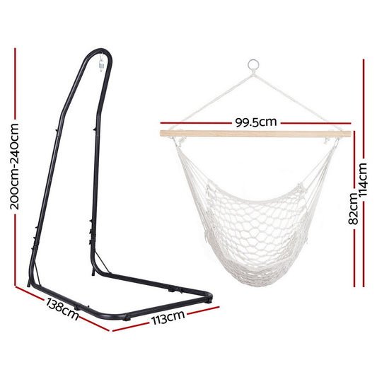 Gardeon Hammock Hanging Chair with Heavy Duty Steel Stand HM-CHAIR-MES-CREAM-A
