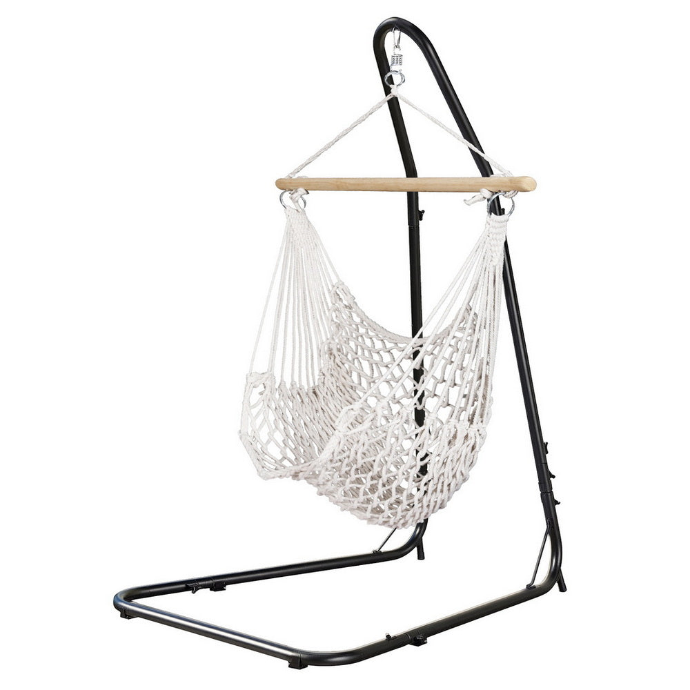 Gardeon Hammock Hanging Chair with Heavy Duty Steel Stand HM-CHAIR-MES-CREAM-A