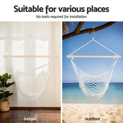 Gardeon Hammock Hanging Chair with Heavy Duty Steel Stand HM-CHAIR-MES-CREAM-A