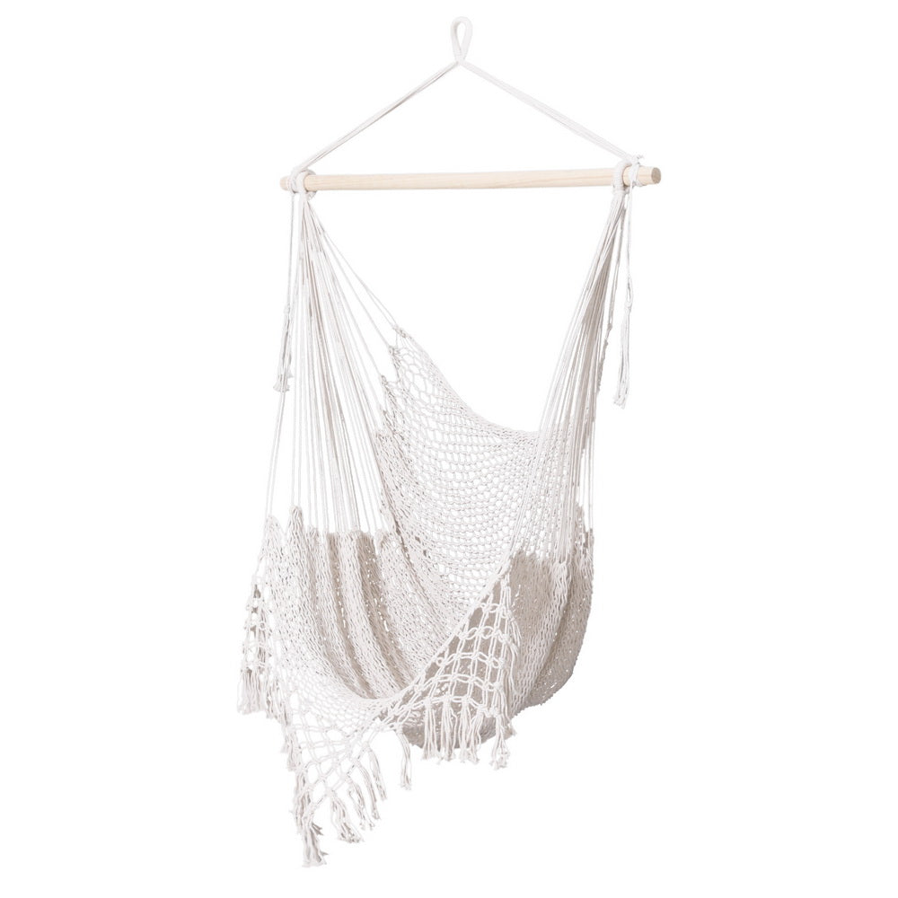 Gardeon Hammock Chair Swing Camping Mesh Cream HM-CHAIR-MESH-CREAM