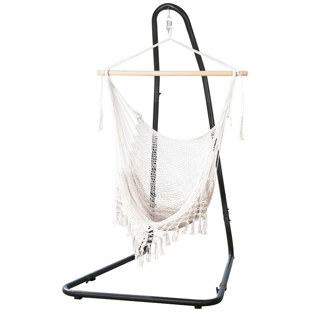 Gardeon Hammock Hanging Chair with Heavy Duty Steel Stand HM-CHAIR-MESH-CREAM-A