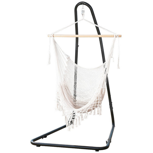 Gardeon Hammock Hanging Chair with Heavy Duty Steel Stand HM-CHAIR-MESH-CREAM-A