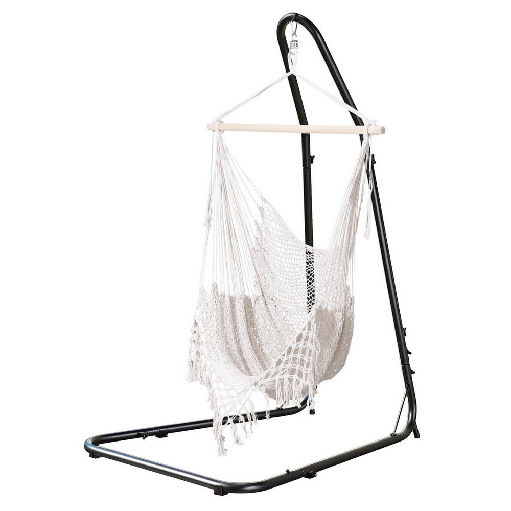 Gardeon Hammock Hanging Chair with Heavy Duty Steel Stand HM-CHAIR-MESH-CREAM-A