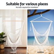 Gardeon Hammock Hanging Chair with Heavy Duty Steel Stand HM-CHAIR-MESH-CREAM-A