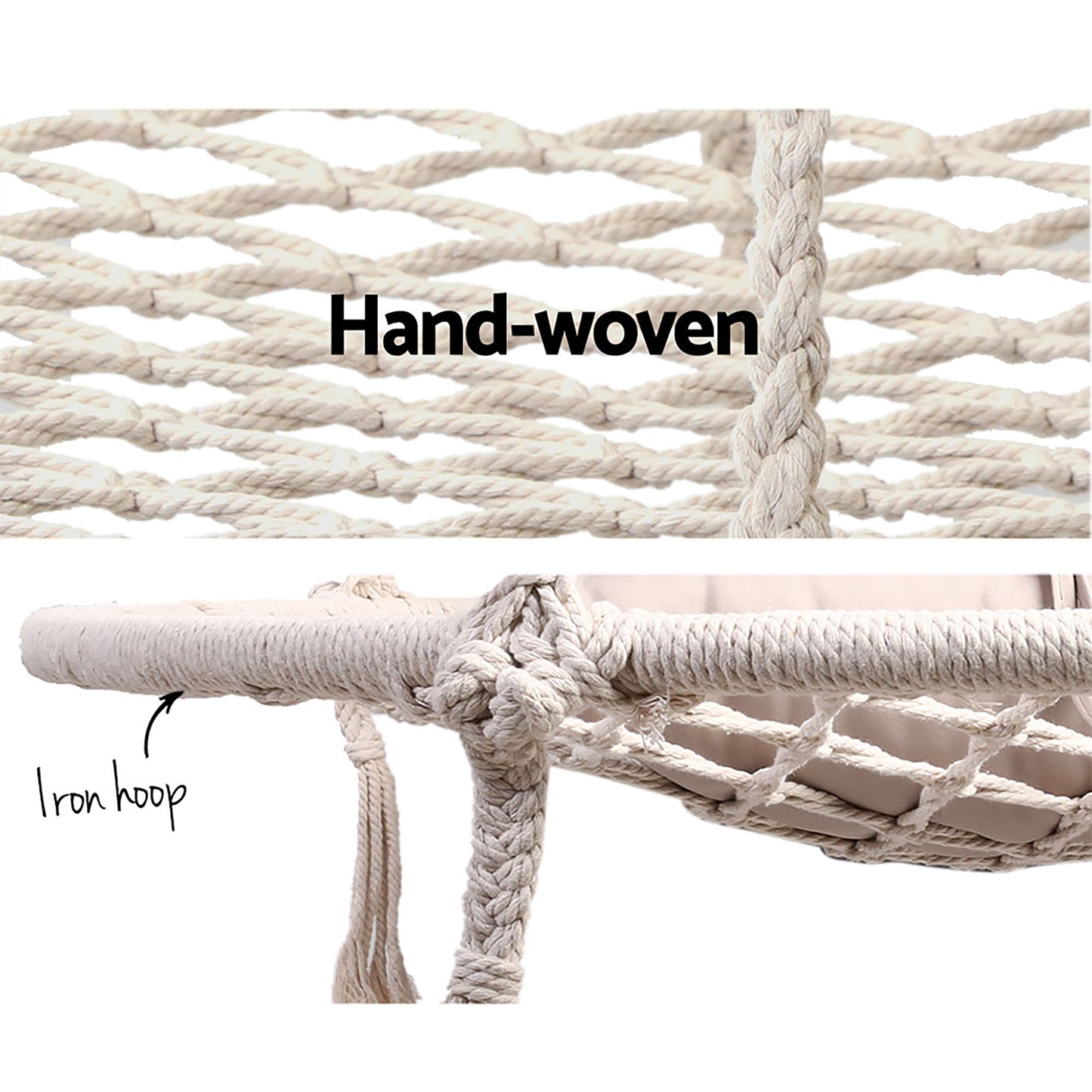 Gardeon Hammock Chair Outdoor Tree Swing Nest Web Hanging Seat 100cm HM-CHAIR-NEST-CREAM