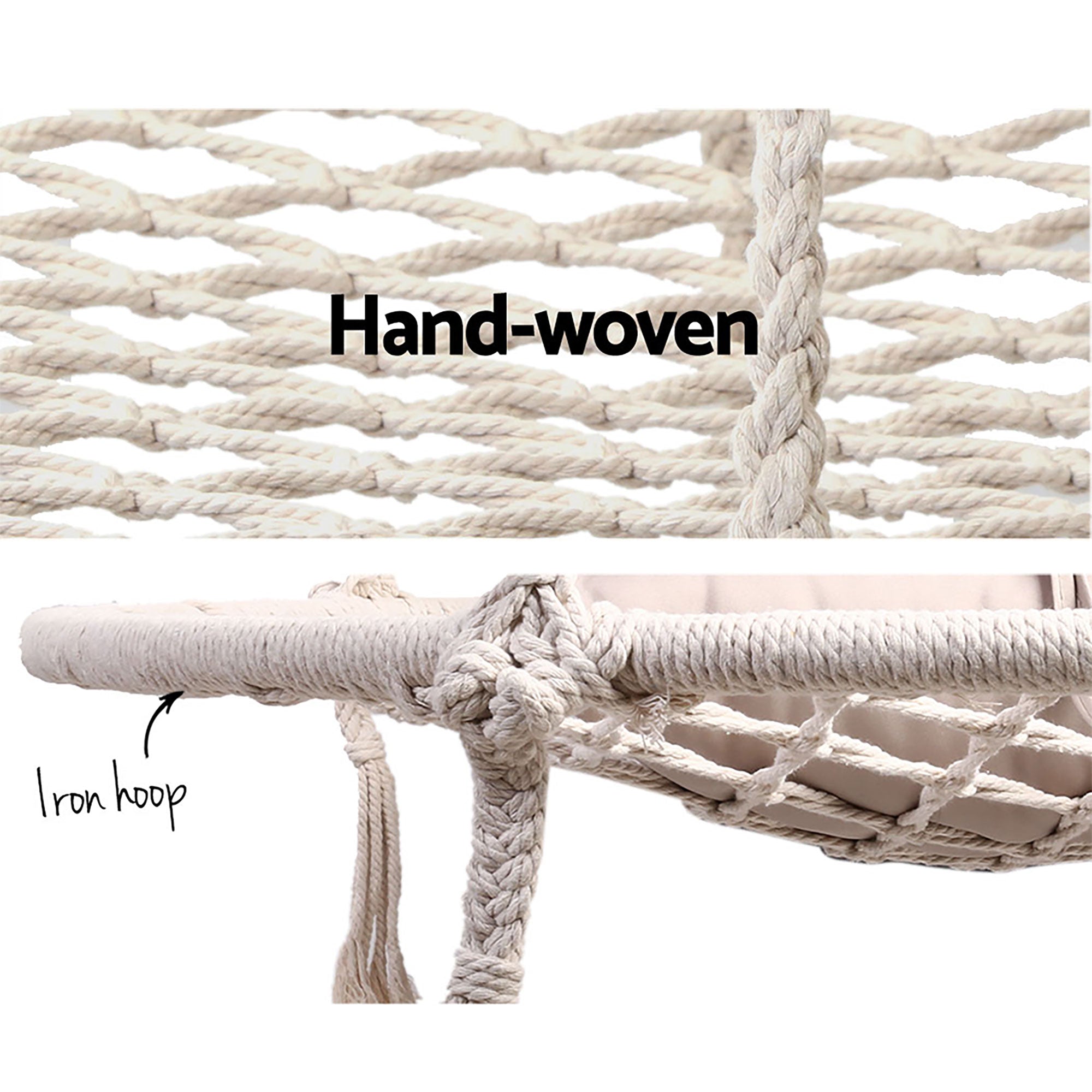 Gardeon Hammock Chair Outdoor Tree Swing Nest Web Hanging Seat 100cm HM-CHAIR-NEST-CREAM