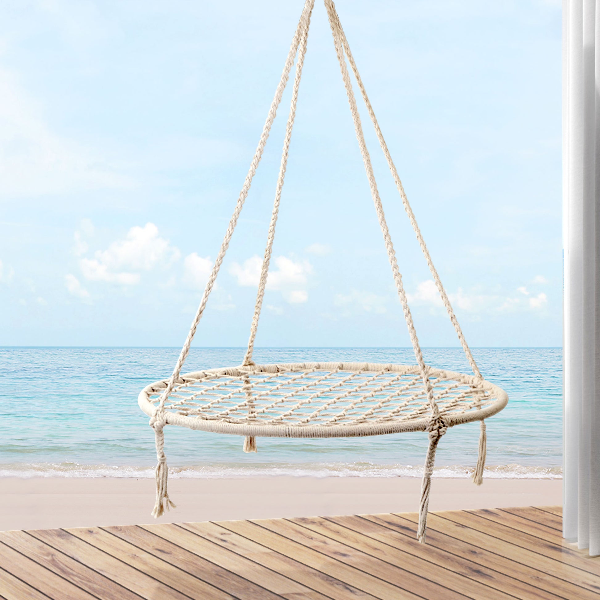 Gardeon Hammock Chair Outdoor Tree Swing Nest Web Hanging Seat 100cm HM-CHAIR-NEST-CREAM