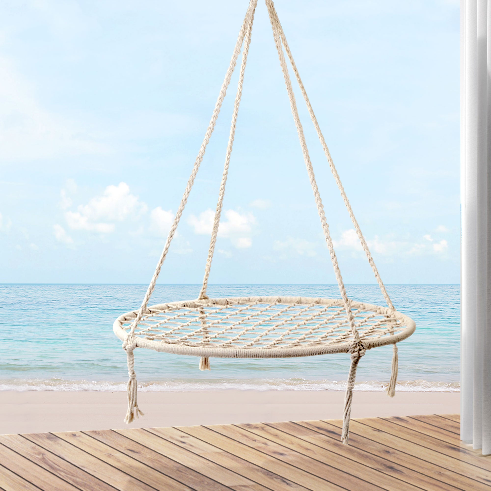 Gardeon Hammock Chair Outdoor Tree Swing Nest Web Hanging Seat 100cm HM-CHAIR-NEST-CREAM