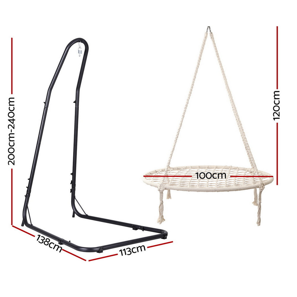 Gardeon Hammock Hanging Chair with Steel Stand HM-CHAIR-NEST-CREAM-A