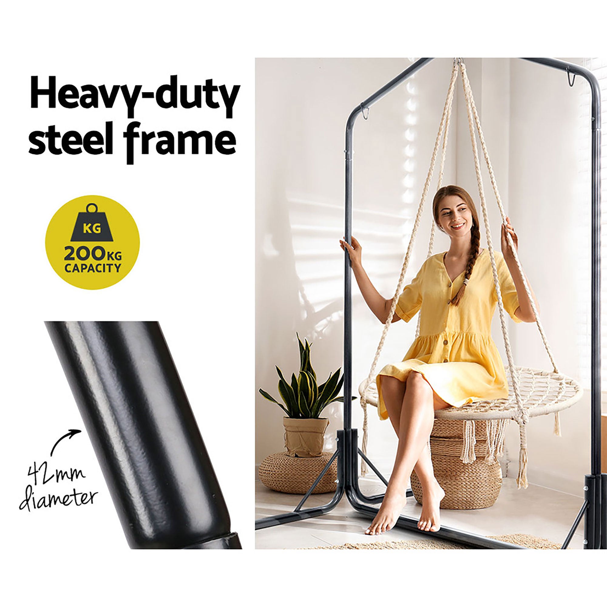 Gardeon Hammock Chair with Stand Nest Web Outdoor Swing 100cm HM-CHAIR-NEST-CREAM-U