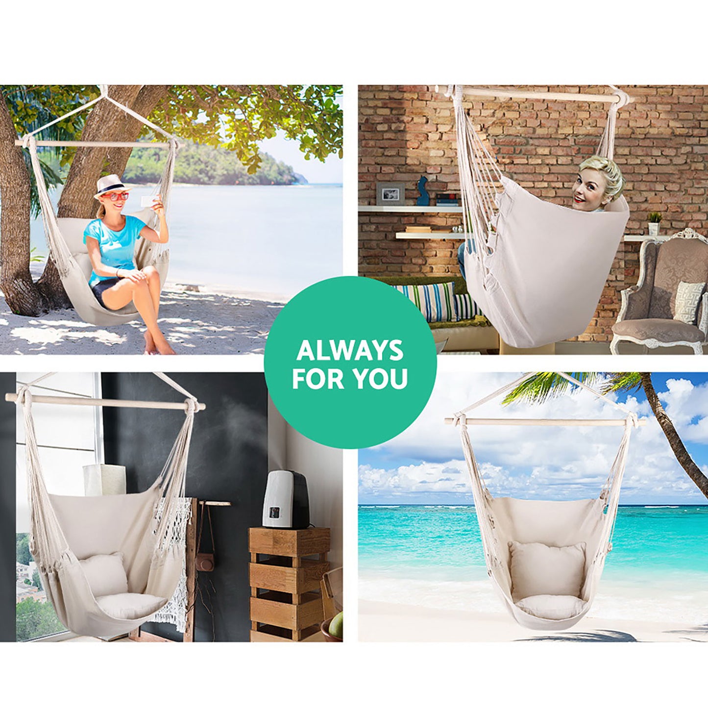 Gardeon Hammock Chair Outdoor Camping Hanging Hammocks Cushion Pillow Cream HM-CHAIR-PILLOW-CREAM