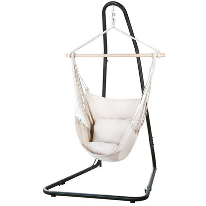 Gardeon Hammock Chair with Heavy Duty Steel Stand HM-CHAIR-PILLOW-CREAM-A
