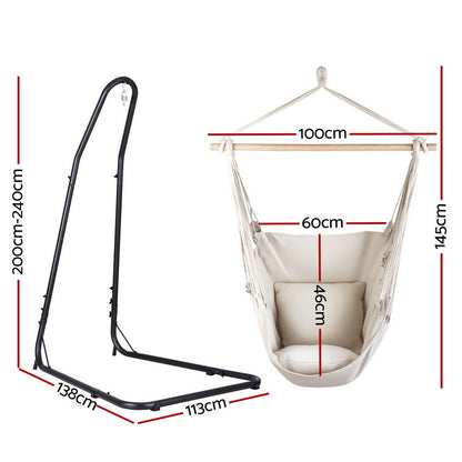 Gardeon Hammock Chair with Heavy Duty Steel Stand HM-CHAIR-PILLOW-CREAM-A