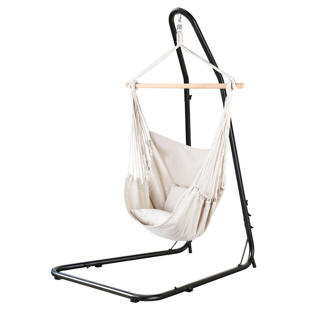 Gardeon Hammock Chair with Heavy Duty Steel Stand HM-CHAIR-PILLOW-CREAM-A