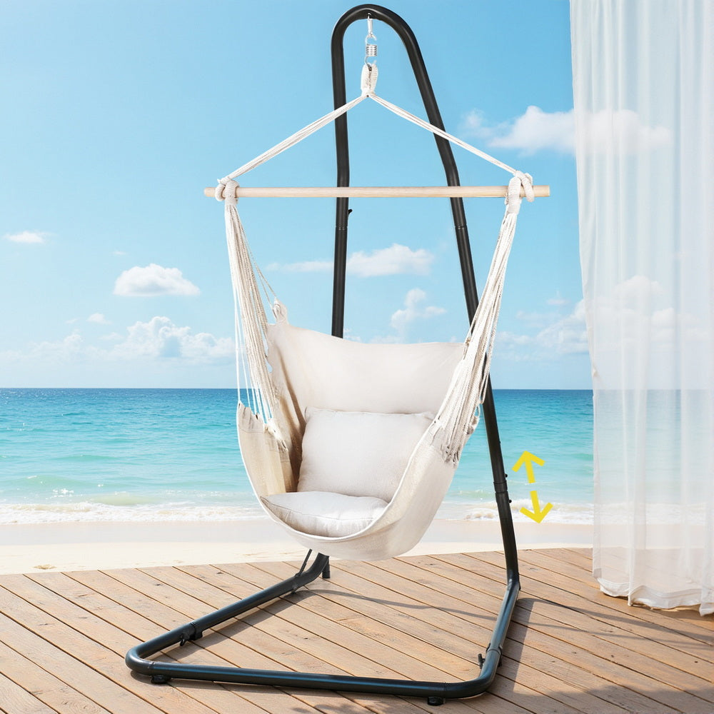 Gardeon Hammock Chair with Heavy Duty Steel Stand HM-CHAIR-PILLOW-CREAM-A