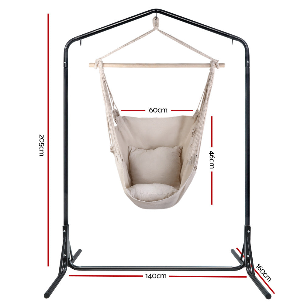 Gardeon Outdoor Hammock Chair with Stand Hanging Hammock with Pillow Cream HM-CHAIR-PILLOW-CREAM-U
