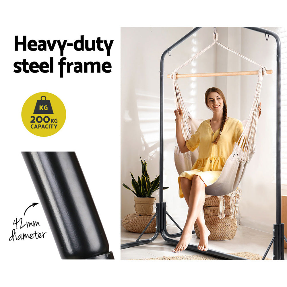 Gardeon Outdoor Hammock Chair with Stand Hanging Hammock with Pillow Cream HM-CHAIR-PILLOW-CREAM-U